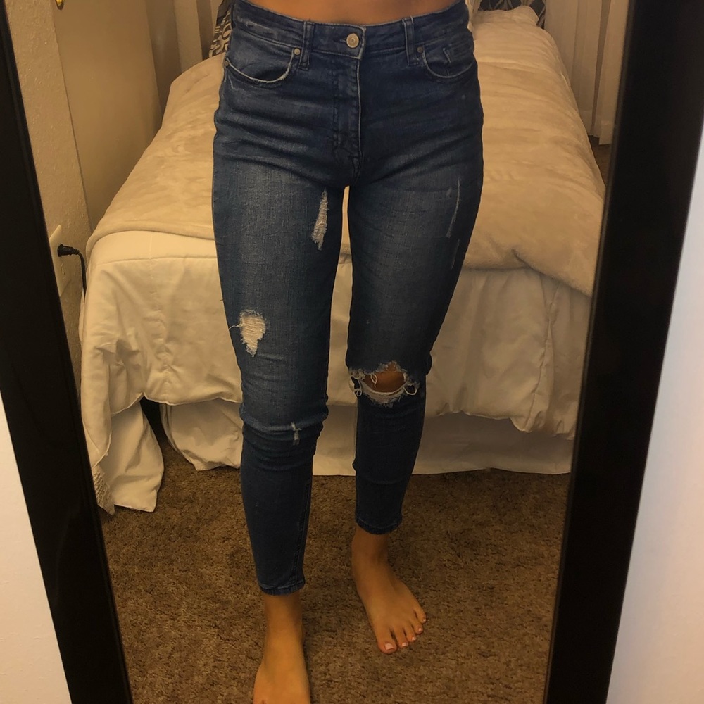 high waisted distressed jeans